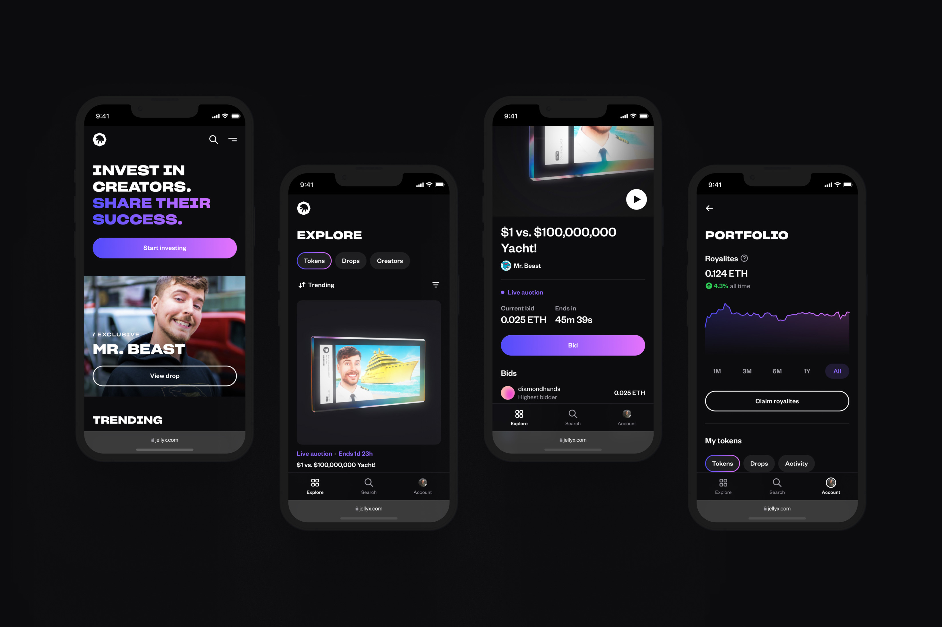 JellyX platform screens — existing design surface audit