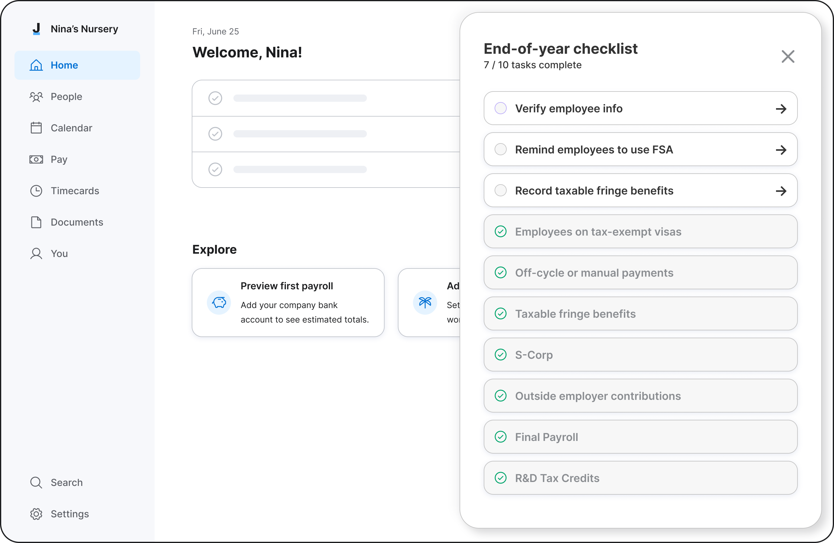 EOY task checklist — task list view