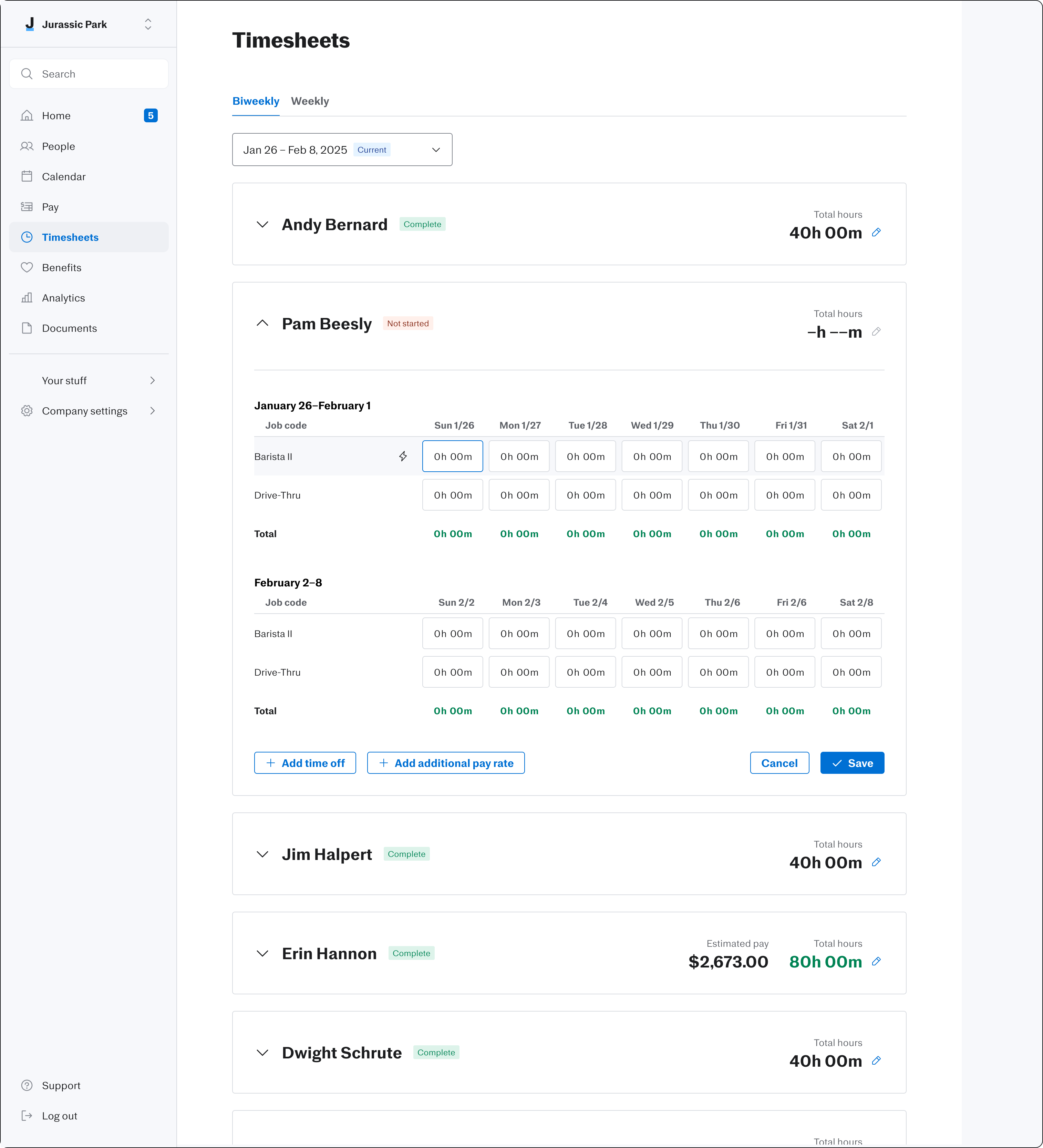 After — Unified timesheet, single layout