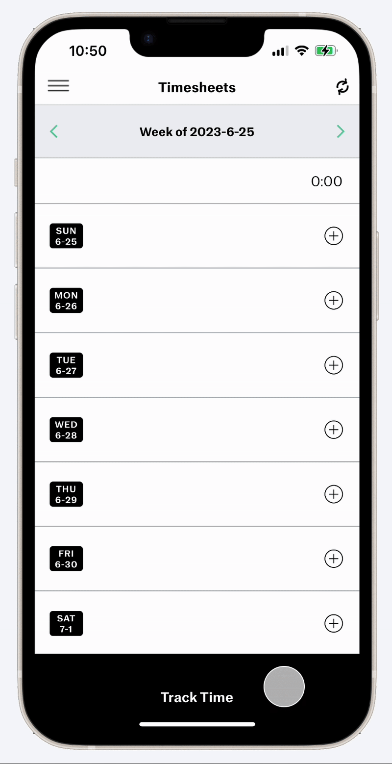 Before — Legacy mobile clock-in screen